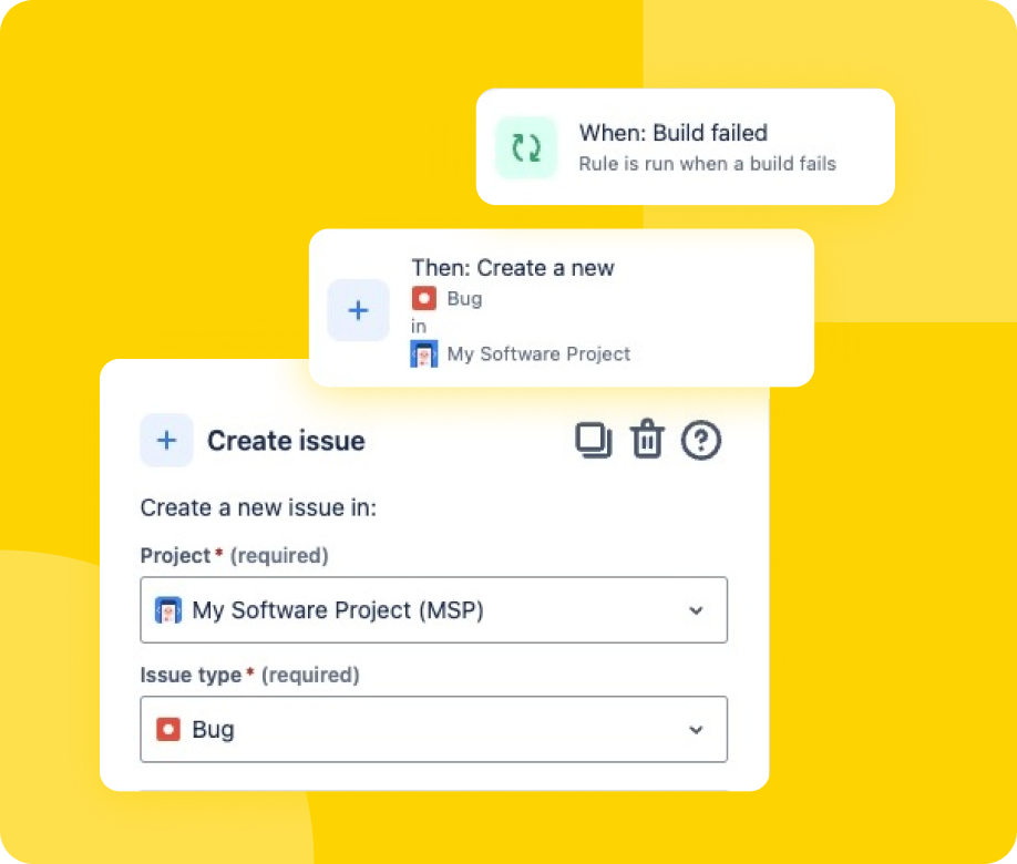 Jira automation rule editor configured with Jenkins build events