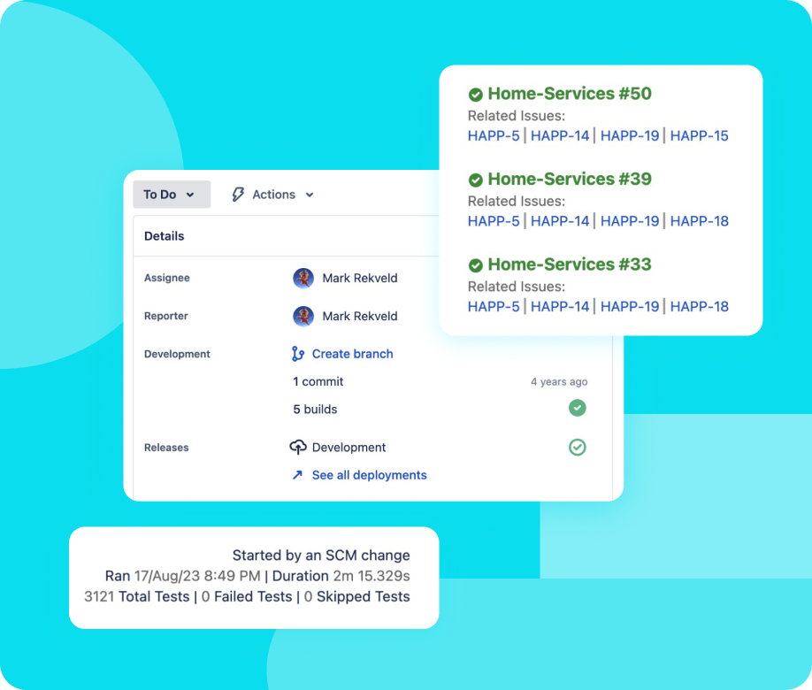 Team view of Jenkins build health and job ownership in Jira