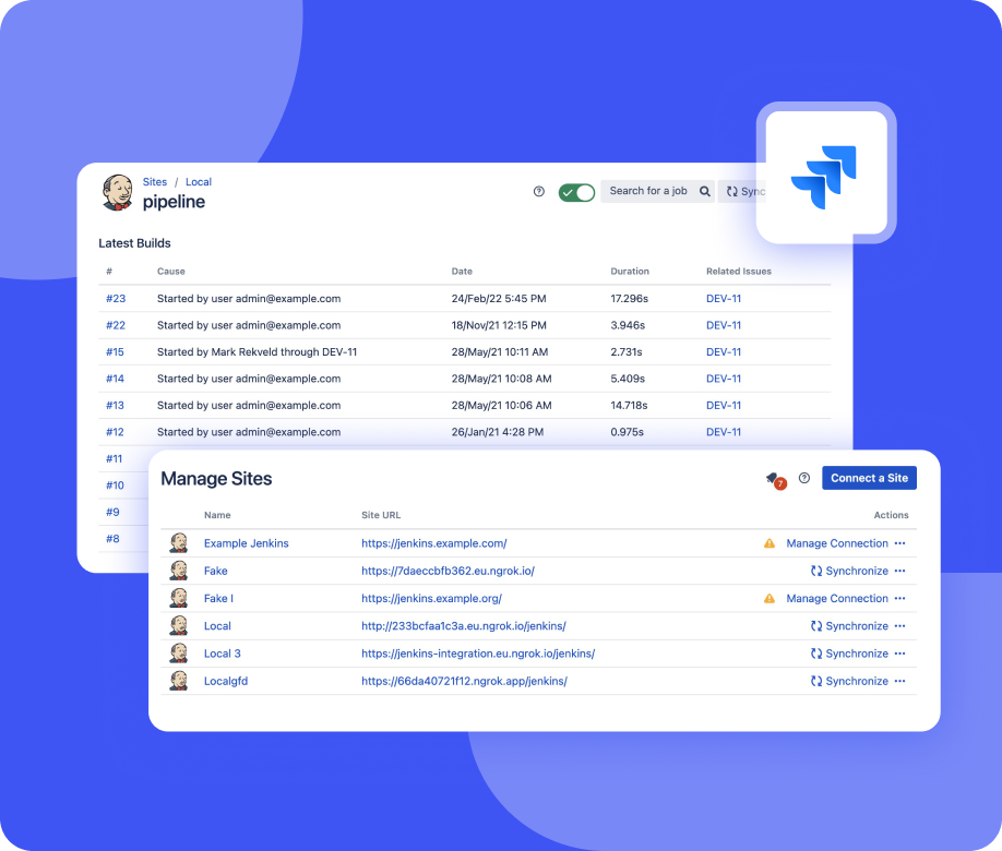 Jenkins build results shown within a Jira issue view